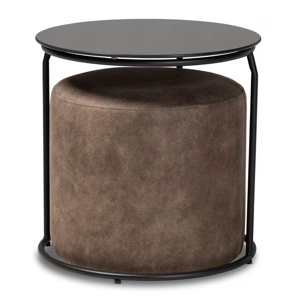 Kira Black with Grey and Brown 2-Piece Nesting Table and Ottoman Set, Baxton Studio, Mfr#: 160-9917